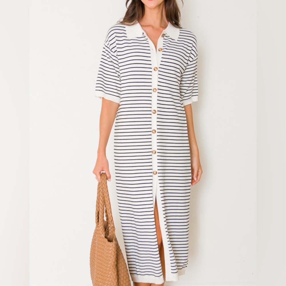Striped Midi Dress in Black and White